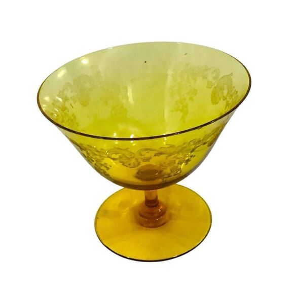 Depression Glass Amber Cordial Glass Dessert Bowl Delicate Etching - Picture 7 of 7